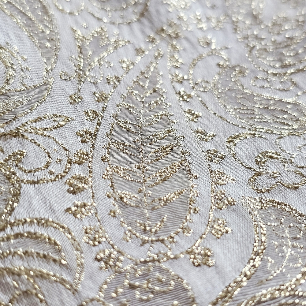 Vintage 80s Handmade Gold Brocade Cocktail Dress Puff Sleeve Statement Bow Back - Picture 5 of 16